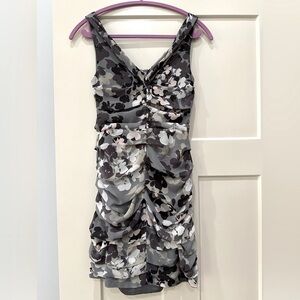 Express floral grey ruched dress